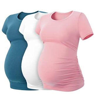 LAPASA Maternity T-Shirts Ruched Modal Cotton Pregnancy T-Shirt